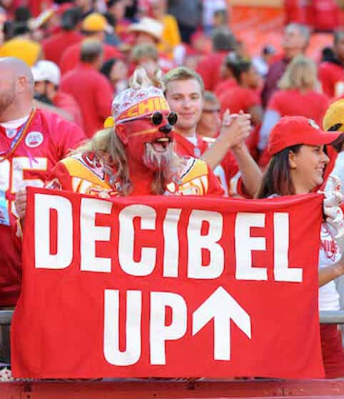 Sports Fan With Decibel Up Sign