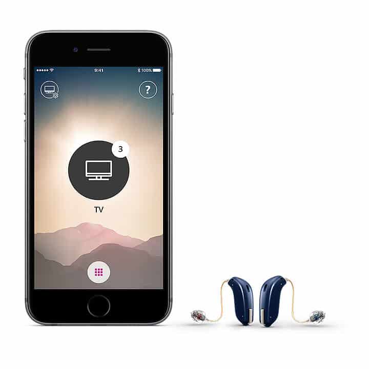 Oticon hearing aid app shown on iphone